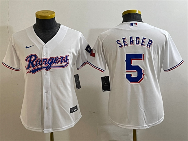 Youth Texas Rangers #5 Corey Seager White With Patch Stitched Baseball Jersey Youth Texas Rangers #5 Corey Seager White With Patch Stitched Baseball Jersey